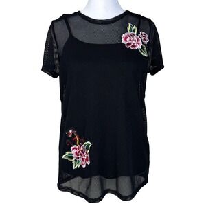 Disney Mesh Top with Cami‎ Floral Embroidered Black Small Emo Goth Grunge Y2K
